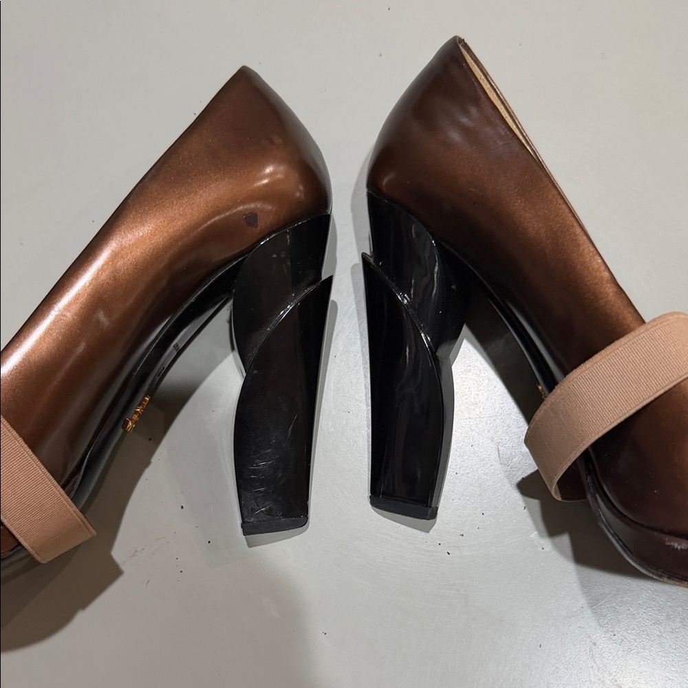Prada Women's Metallic Brown Loafers - Picture 3 of 8
